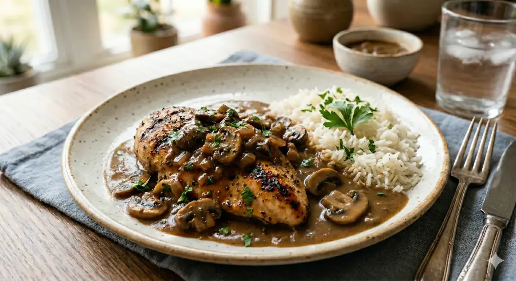 وجبة الدجاج بصوص المشروم 