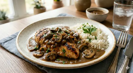 وجبة الدجاج بصوص المشروم 